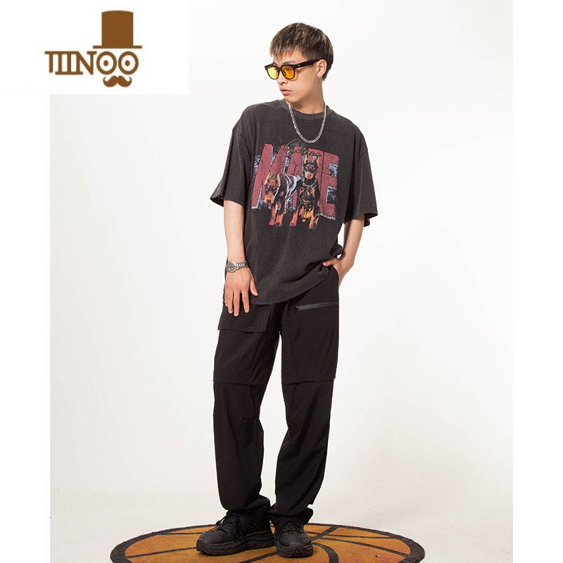 YANXULOAD夏季冰丝裤子男工装裤多口袋美式高街宽松直筒坠感百搭休闲潮高清大图