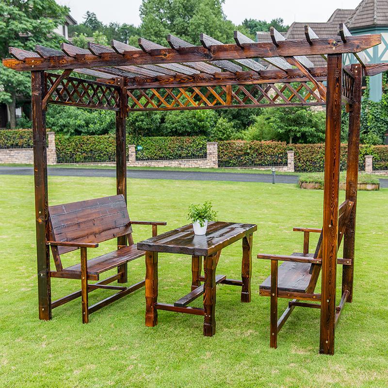 森美人户外防腐木葡萄架庭院碳化爬藤架室外花园公园长廊简易凉亭木屋