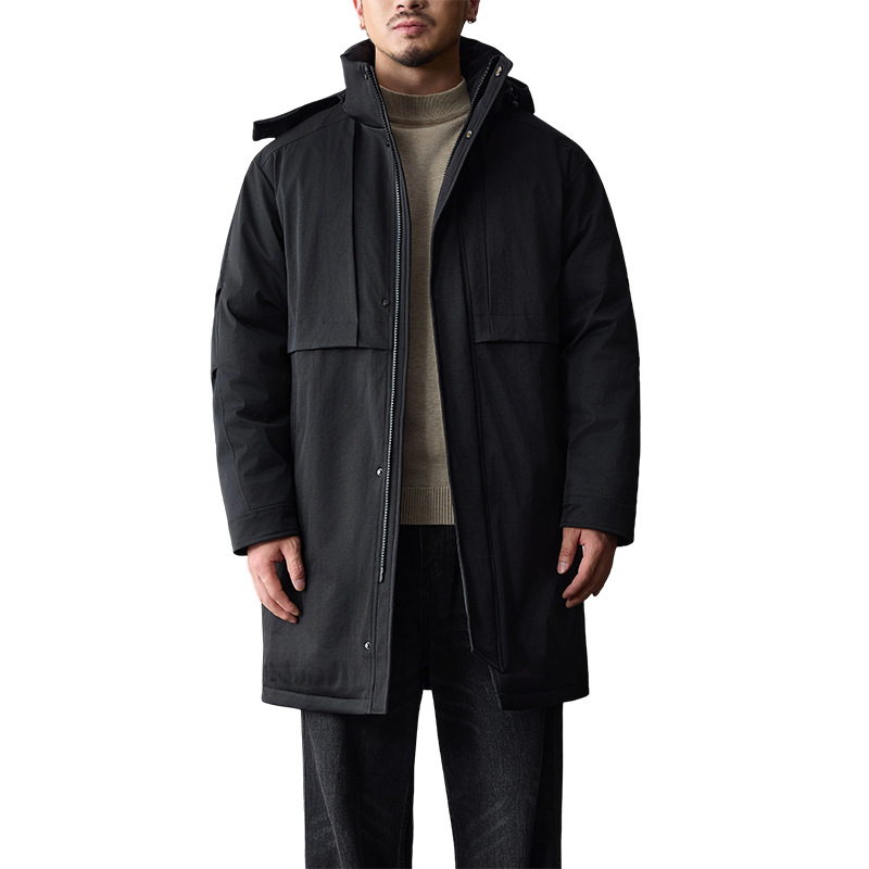 啄木鸟大码连帽中长款棉服男士秋冬新款潮流百搭加厚棉袄舒适外套高清大图