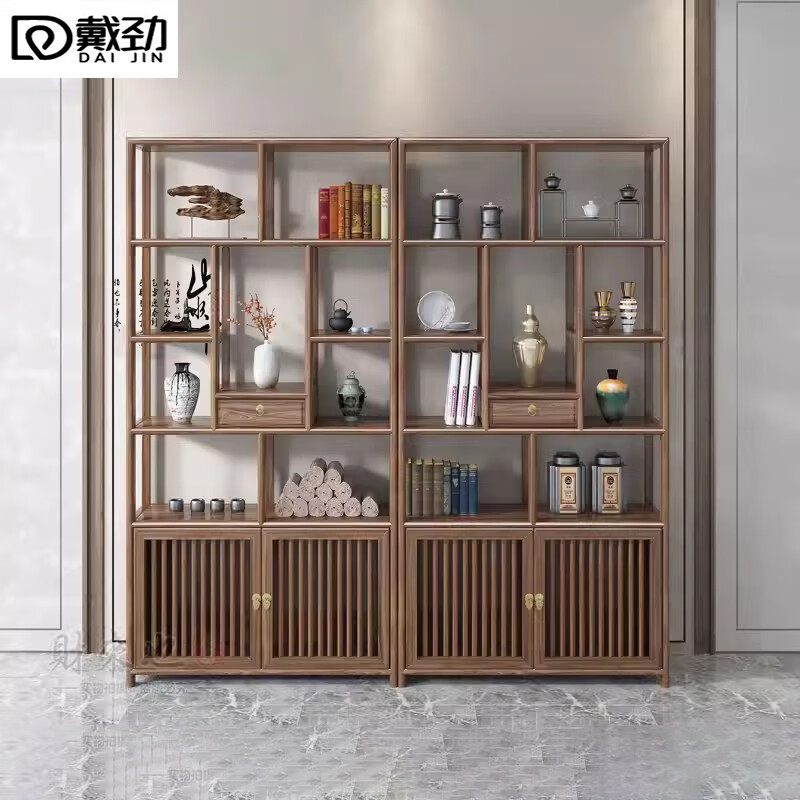 戴劲博古架多宝阁茶叶架子新中式客厅办公室隔断置物架在水一方博古架高清大图