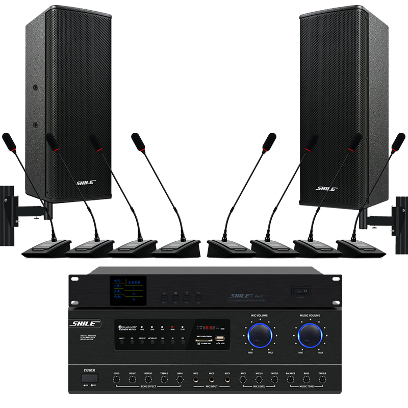 狮乐(SHILE)AV108+BX404+YW10主机+YW7话筒专业会议音响系统壁挂音箱有线手拉手鹅颈会议话筒