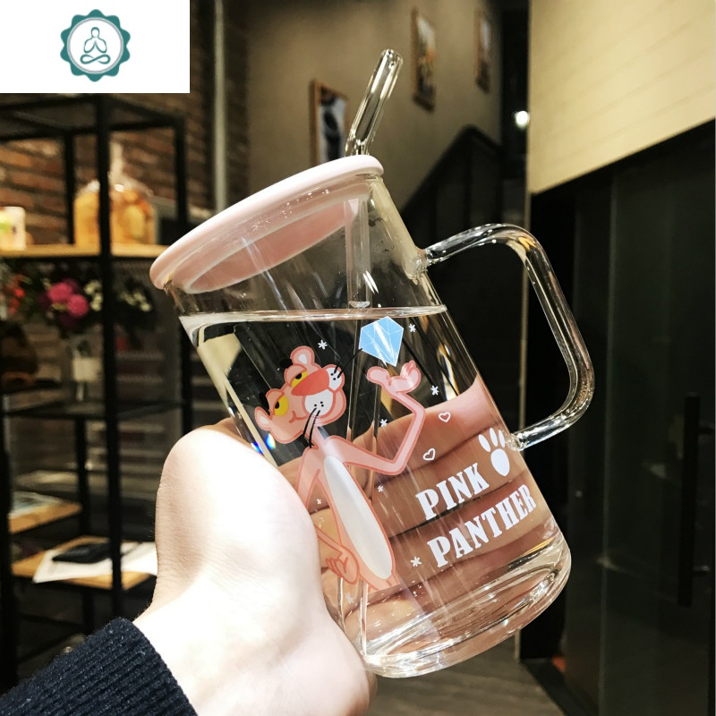 可爱大容量少女心马克杯透明玻璃杯卡通女吸管水杯家用