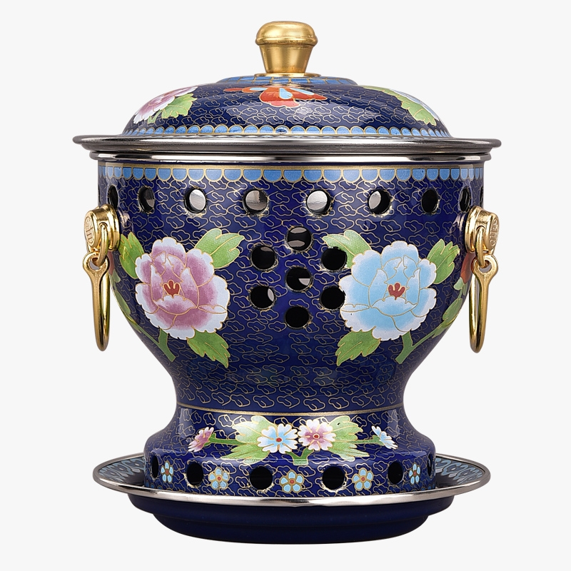 纳丽雅景泰蓝铜火锅单人酒精小铜锅油锅分餐小火锅商用珐琅彩纯铜锅