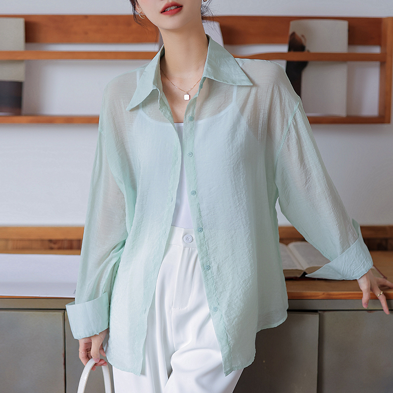 夏季长袖雪纺衬衫防晒衣服女2022年新款韩版宽松开衫薄外套ins潮