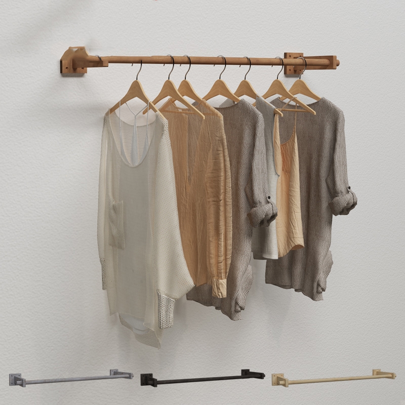 新品服装店挂墙木衣架展示架正挂侧挂架知渡上墙壁挂式挂衣服女装架