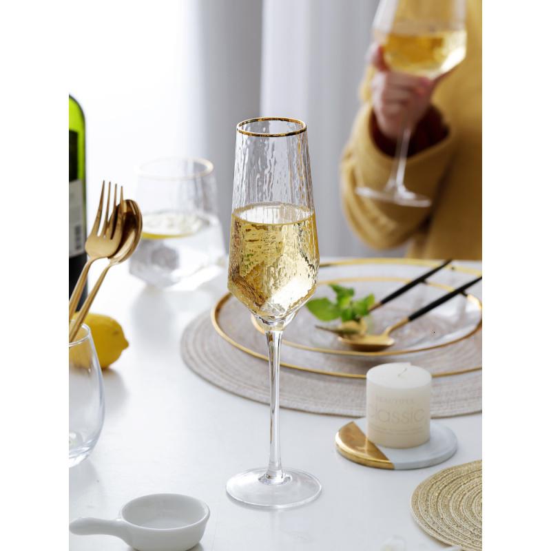 美帮汇金边红酒杯香槟杯套装水晶玻璃北欧家用高脚杯葡萄酒杯风 描金香槟杯-300ml高清大图