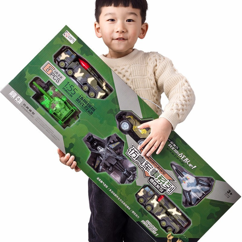 过凡 儿童玩具男孩汽车坦克音乐声光合金玩具回力惯性车仿真模型套装飞机军事车装甲车工程车越野车