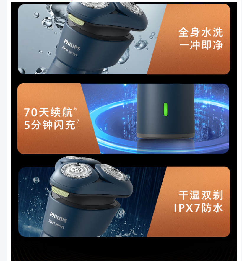 飞利浦电动剃须刀旋风2系刮胡刀 6D自贴合刀头 礼物情人节生日礼物送男友送老公S2885..高清大图