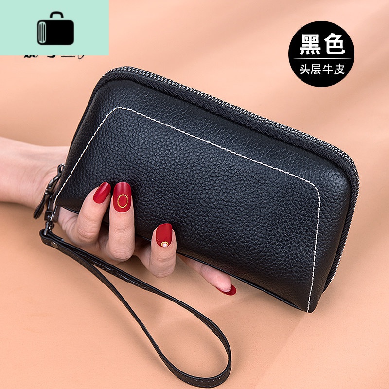 防盗刷皮零钱手拿包女2019新款牛皮长款钱包准妈妈小手包NEW LAKE 黑色【头层牛皮】防盗刷