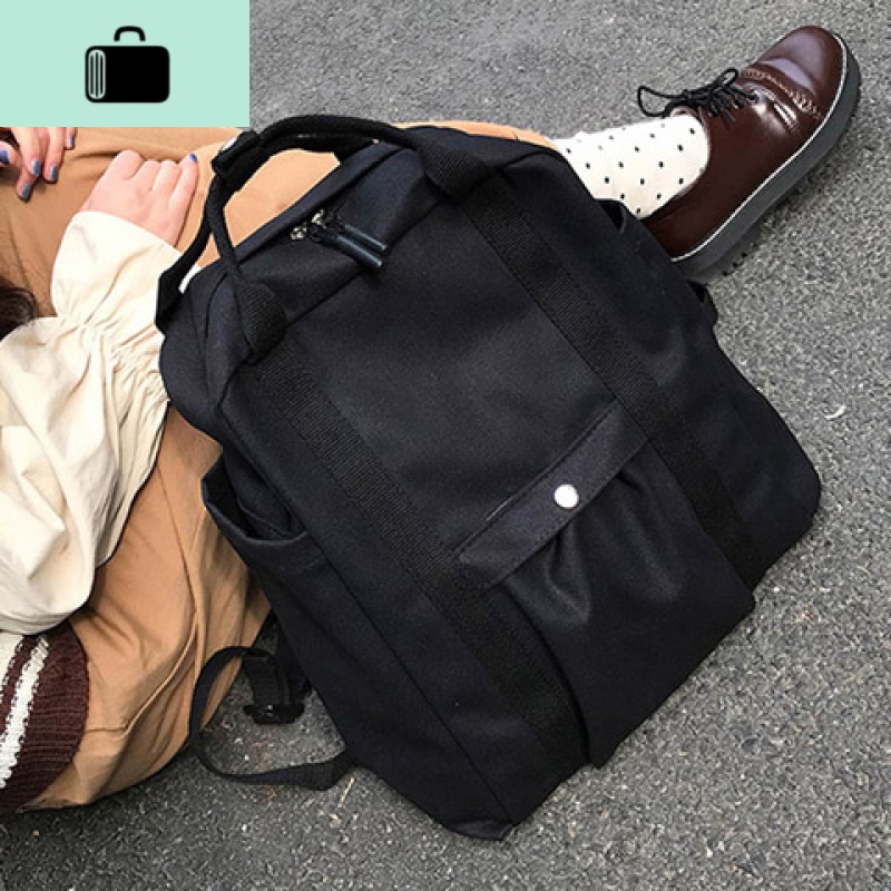 韩版新款chic简约双肩包女包ins帆布百搭旅行背包休闲大学生书包NEWLAKE 黑色