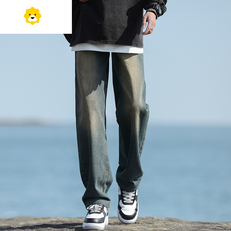 basket烟灰色牛仔裤男士季薄款宽松直筒休闲裤青少年美式潮牌复古裤子