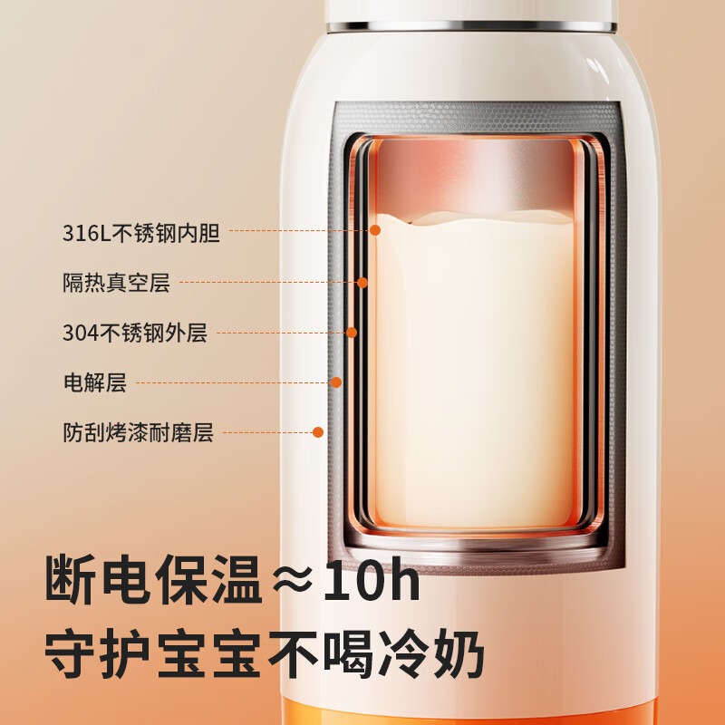 摩动 可插电可充电电热水杯/调奶器-带电池MD-TN10 橙色 550mL高清大图