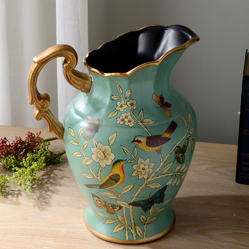 美式陶瓷花瓶花艺套装摆件家居装饰花仿真花假花工艺品摆设三维工匠