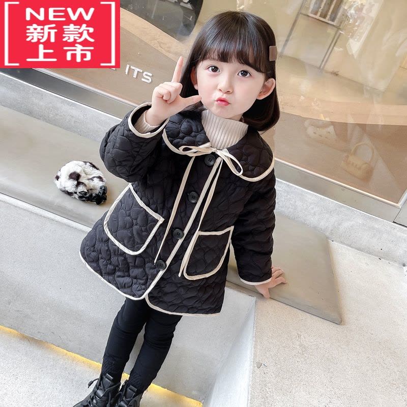 可莉允女童中长款羽绒棉服韩国童装2022秋冬保暖洋气小香风棉衣翻领外套图片