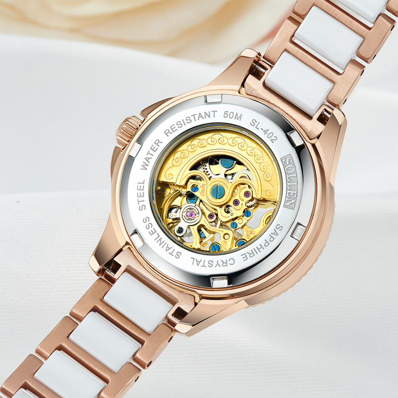 梭伦sollen手表女陶瓷自动机械女表时尚休闲商务潮流防水镶钻真皮带