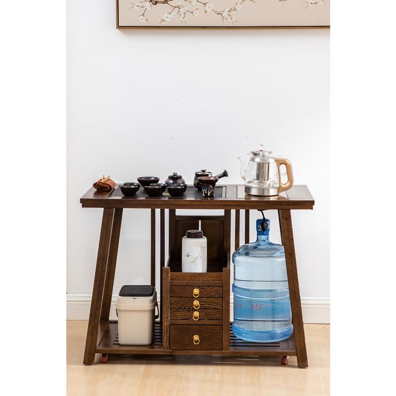 MULTIPOTENT实木茶车功夫茶具茶盘茶桌家用小茶台共赏鸡翅木茶车(雕匠坊)图片