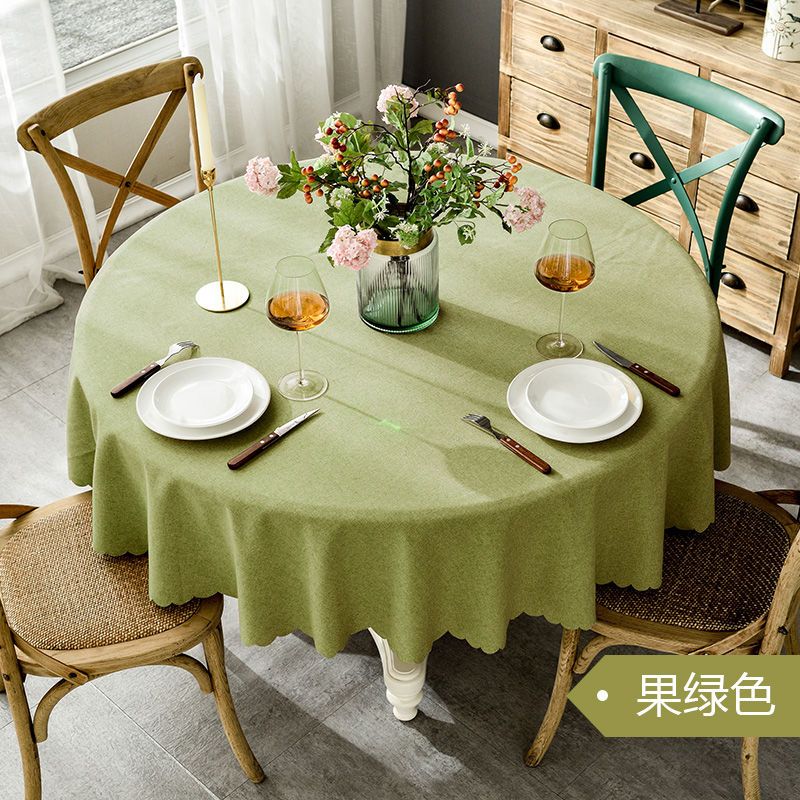 圆桌桌布布艺棉麻防水圆形家用北欧中式餐厅酒店台布高级感餐桌布 果绿 桌布160cm1.2米内圆桌适用