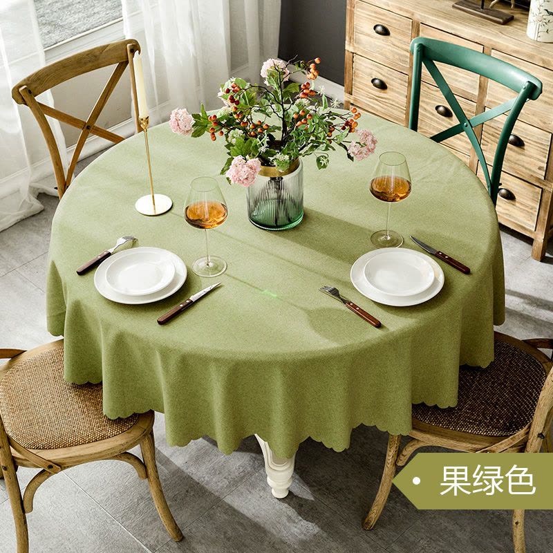 圆桌桌布布艺棉麻防水圆形家用北欧中式餐厅酒店台布高级感餐桌布图片