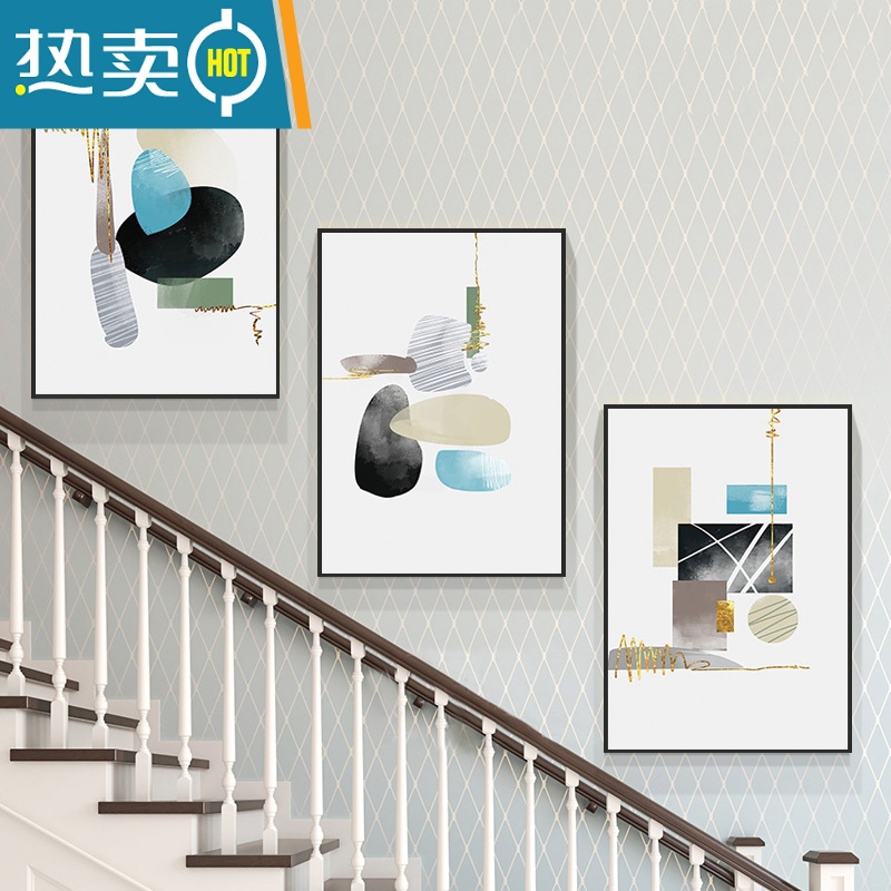 敬平北欧风楼梯间挂画现代轻奢走廊装饰画过道麋鹿壁画墙画三联组合画装饰画高清大图