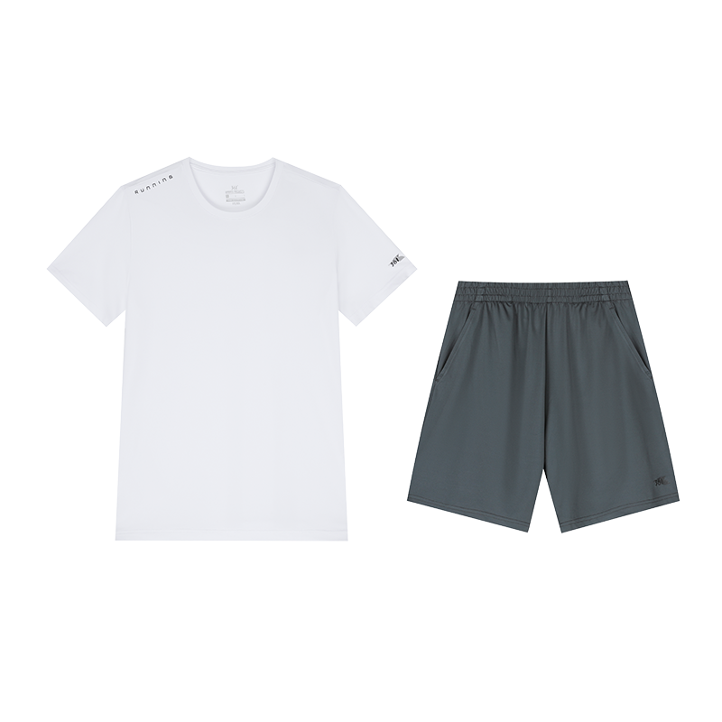 361°运动套装男夏季新款跑步健身锻炼服两件套652524002V XL 本白/砾石灰