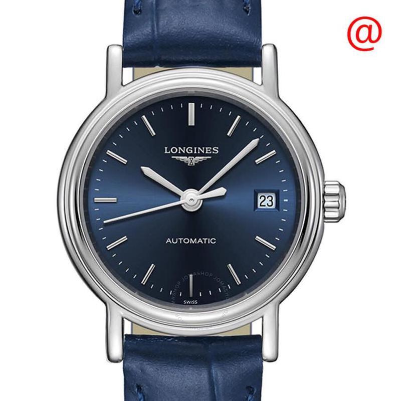 浪琴longinespresence自动蓝色表盘皮革表带时尚百搭防水日期女士机械