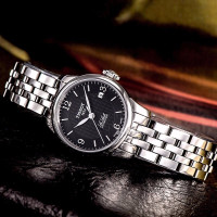 天梭(TISSOT)瑞士手表 商务经典简约百搭酷黑表盘日期显示 力洛克系列钢带女士机械表T41.1.183.54 礼物