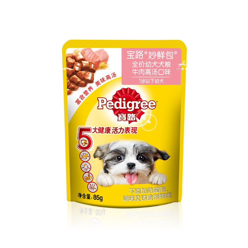 宝路妙鲜包全价幼犬犬粮 牛肉高汤口味 85g*12包
