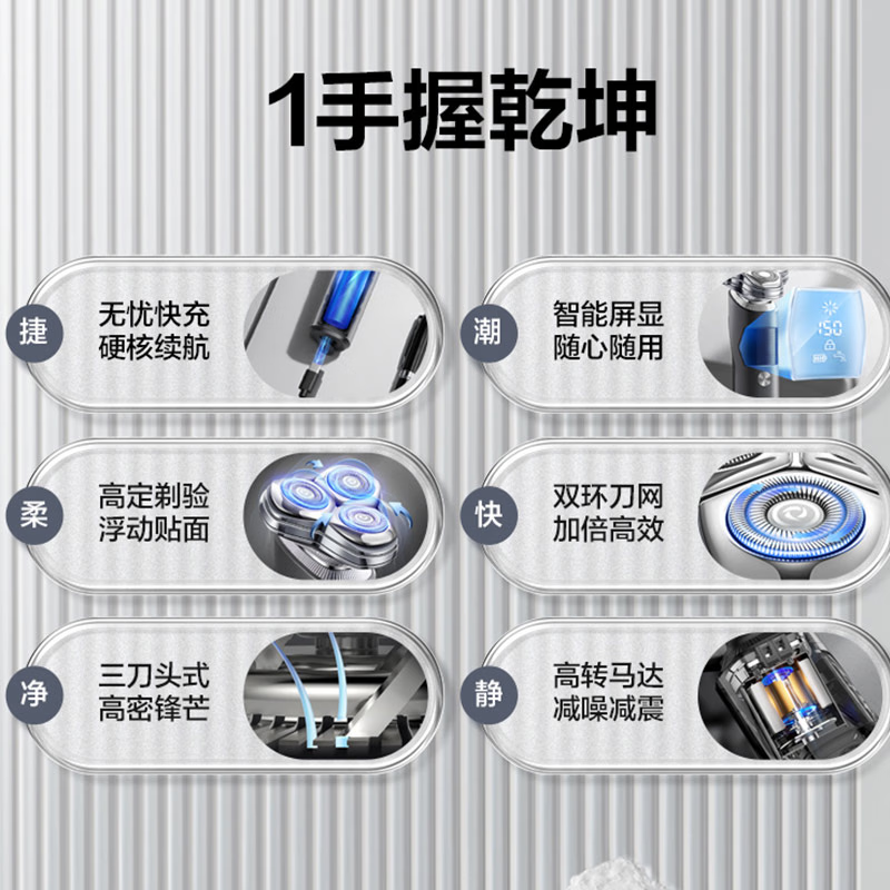 苏泊尔(SUPOR)电动剃须刀HM空气垫悬浮3刀头IPX7防水干湿双剃超强动力大屏显示刮胡刀全身水洗ES-RT31高清大图