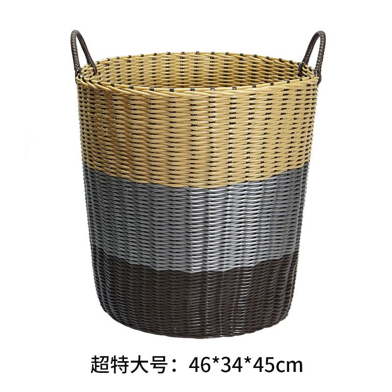 超大号脏衣篮衣服收纳筐塑料桶置物藤编换洗衣服玩具杂物蓝篓神器 棕灰米(升级加粗加厚) 小挂篮(颜色随机)