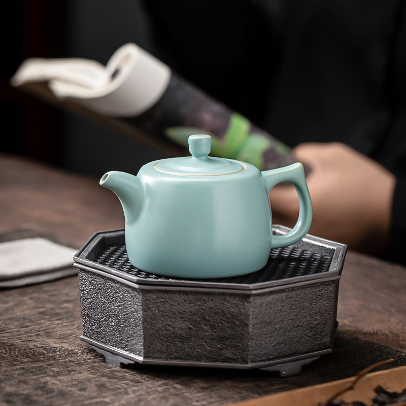 苏氏陶瓷(SUSHI CERAMICS)汝窑井栏泡茶壶开片可养金线汝瓷茶壶礼盒装180ml