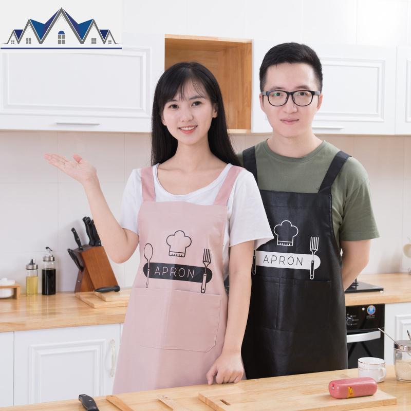 韩pu皮质围裙双肩带无袖厨房防皮革防水防油奶茶店工作服男女围腰 三维工匠