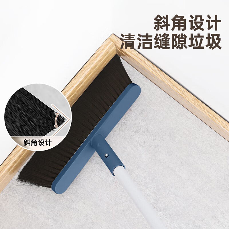 茶花(CHAHUA)扫把簸箕套装家用不锈钢杆扫帚畚箕组合两件套 蓝灰色高清大图
