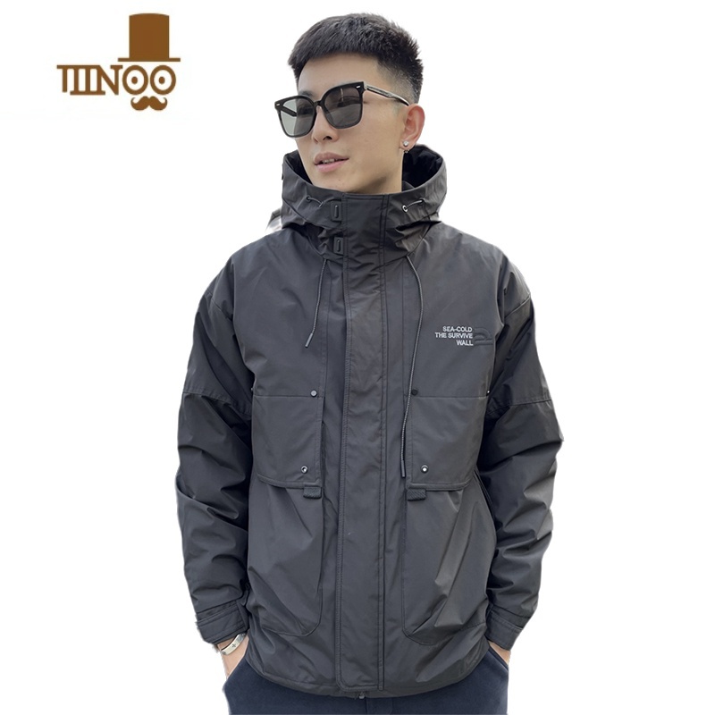 YANXU加厚刺绣连帽上衣网红同款冲锋衣外套潮流男百搭韩版宽松夹U高清大图