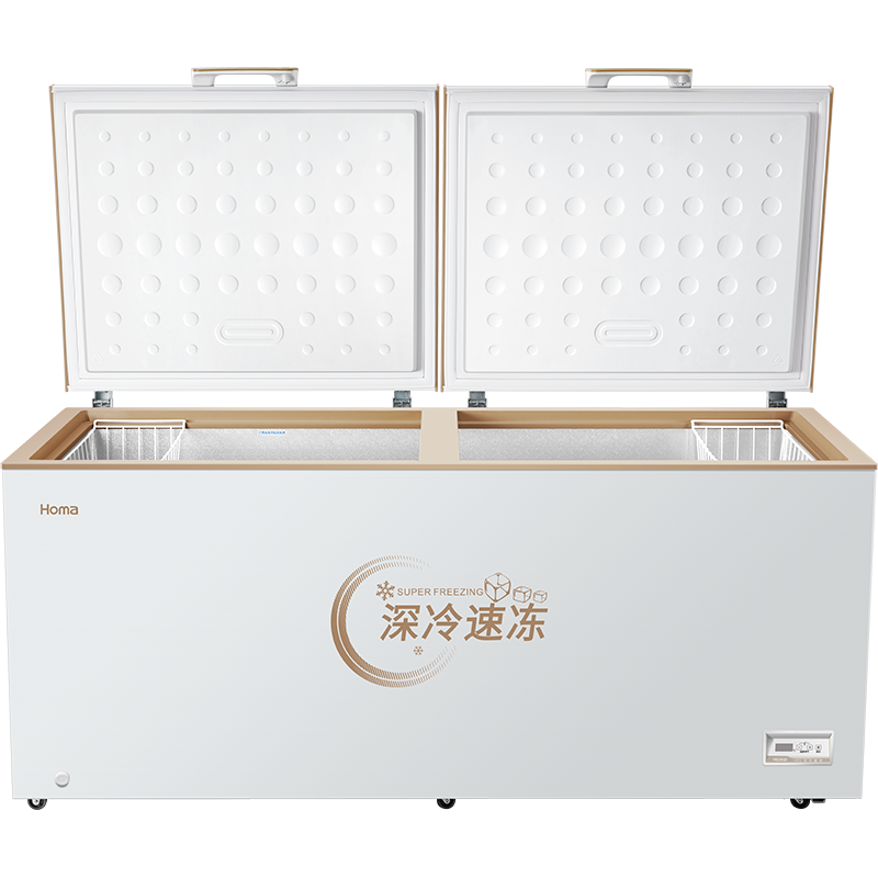 奥马708升商用冷柜冰柜 电脑控温大容量卧式冷柜bc/bd-708embf深冷棕