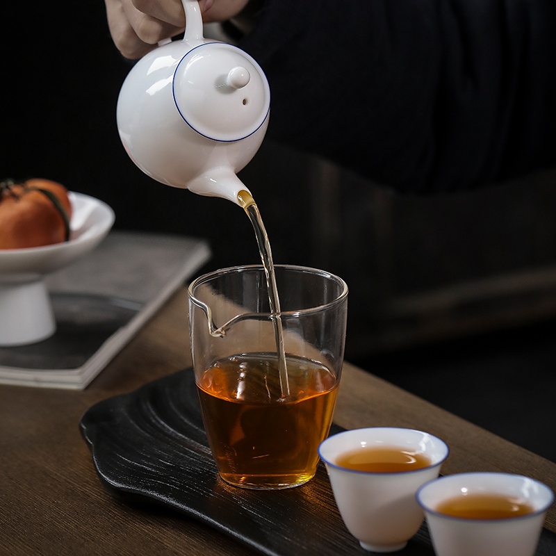 言艺(yanyi) 功夫茶具套装 陶瓷茶盘茶台 陶瓷茶壶茶海家用简约茶具 如初盖碗茶礼干泡组(蓝)
