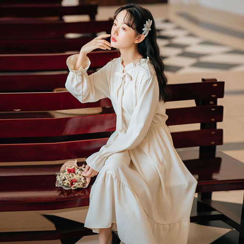 日系温柔风连衣裙超仙森系少女桔梗初恋裙早秋学生气质显瘦裙子夏