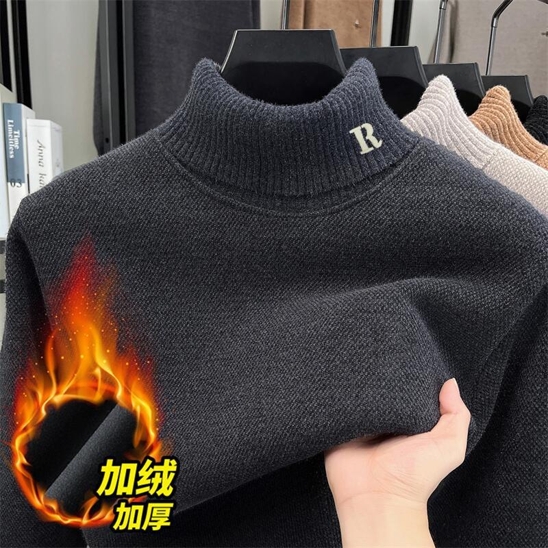 650g真超雪貂绒毛衣男秋冬季新款可翻高领加绒保暖打底男士针织衫高清大图