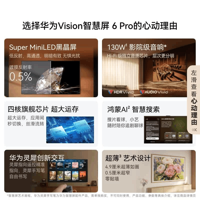华为Vision智慧屏 6 Pro 98英寸 SuperMiniLED 黑晶屏 国家补贴一级能效超薄液晶平板电视机图片
