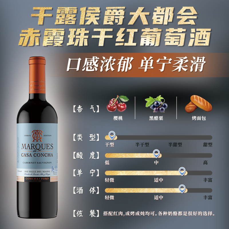 干露侯爵大都会赤霞珠干红葡萄酒智利原瓶进口红酒整箱六支750ml高清大图