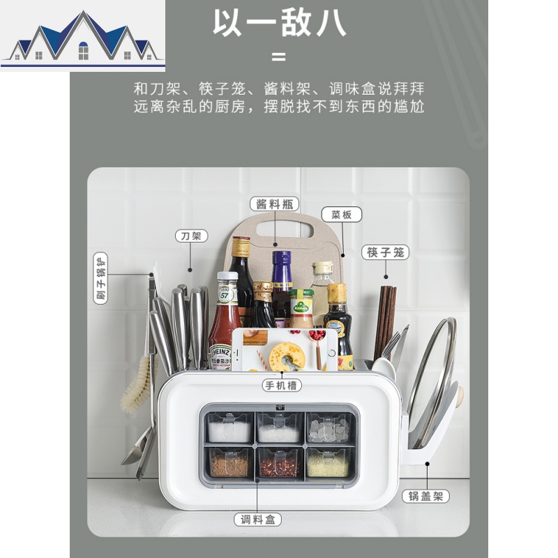 厨房多功能置物架刀架筷子笼调味瓶罐收纳架调料盒厨具储物整理架 三维工匠收纳盒高清大图