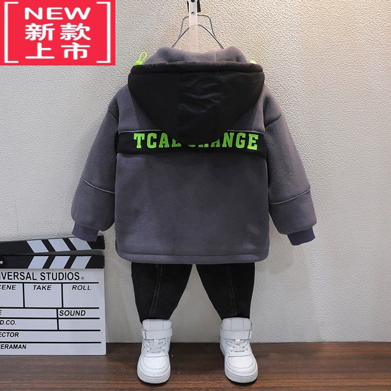 可莉允男童加绒外套2022新款儿童帅气夹棉衣服宝宝秋冬装加厚摇粒绒上衣棉服图片