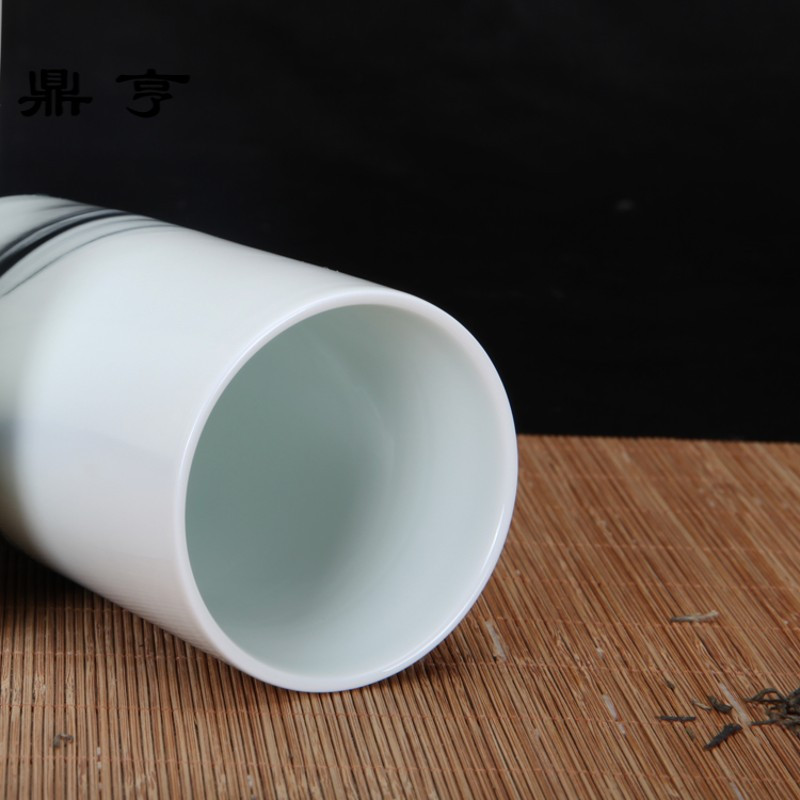鼎亨复古手绘山水陶瓷杯子创意个性马克杯带盖勺简约茶杯杯定制礼