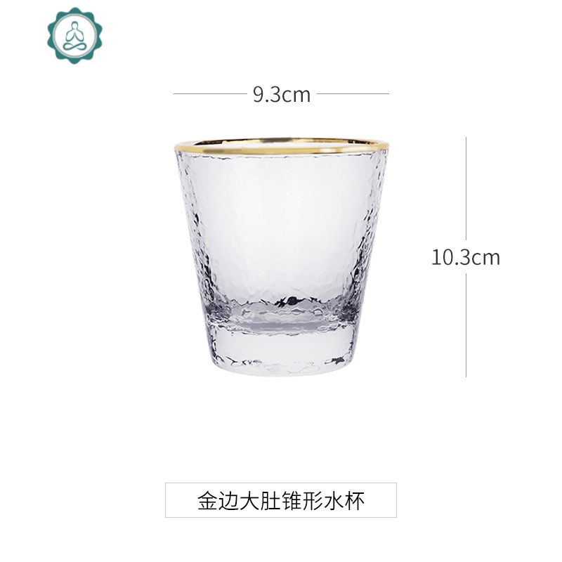 金边创意锤目纹玻璃杯子家用喝水杯啤酒杯茶杯杯玻璃杯