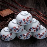 靓佳釉下彩 高脚米饭碗4.5英寸浪漫樱花6个装 汤碗 饭碗 日式碗 陶瓷碗 碗 高脚碗 防烫 加厚碗
