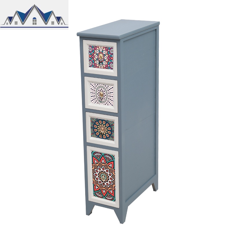 夹缝收纳边柜20/25cm实木厨房缝隙柜多层窄柜卫生间抽屉式储物柜 三维工匠收纳柜 花抽20宽4层蓝+白长40高851个