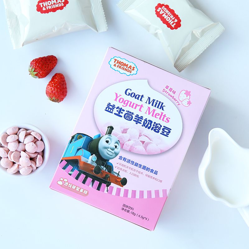 小火车益生菌羊奶溶豆 托马斯宝宝零食 儿童小奶豆小馒头(草莓味)18g