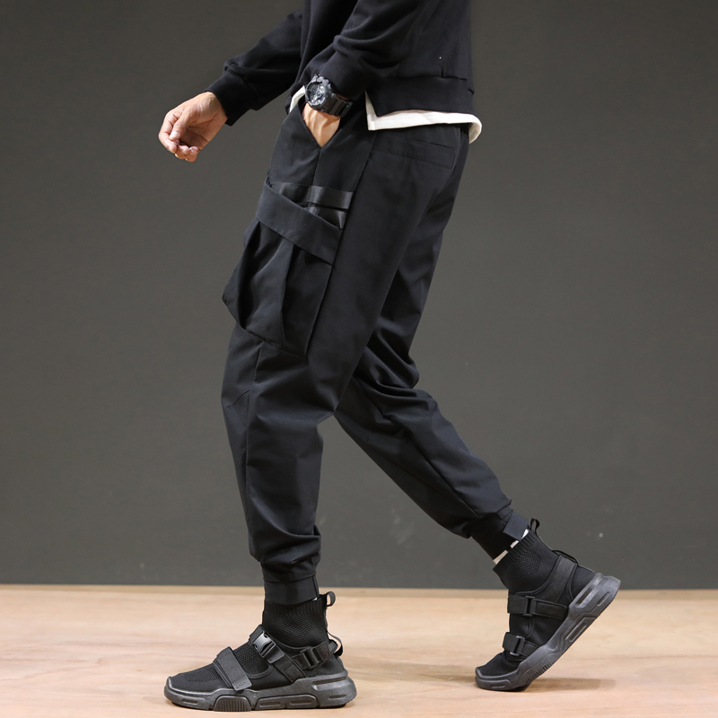 yuansu工装裤男秋冬加绒潮牌休闲裤男机能束脚工装裤伞兵裤子男韩版