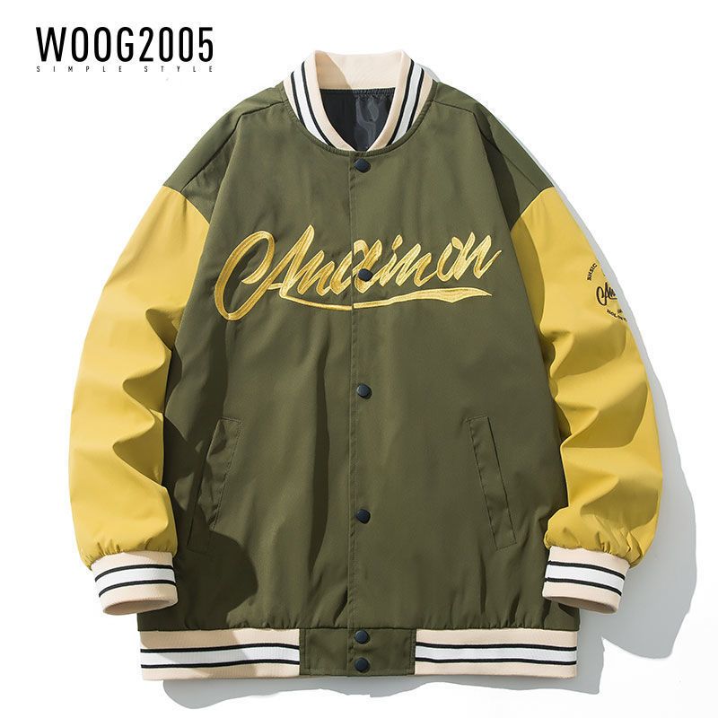 WOOG2005 夹克男宽松休闲外套男潮流时尚刺绣棒球服情侣百搭韩系