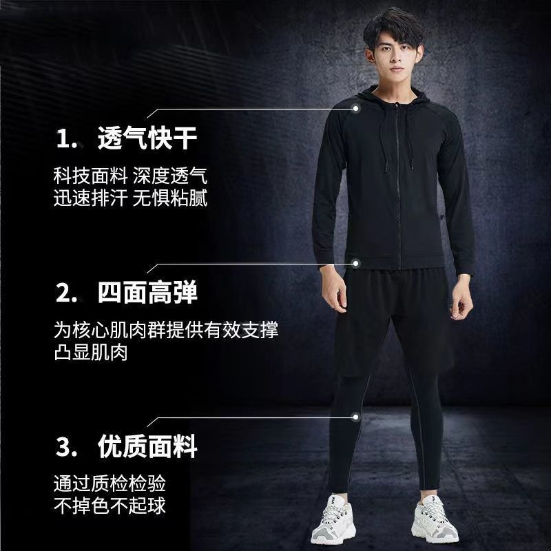 健身衣服男套装跑步运动春夏训练速干高弹紧身衣晨跑篮球跑步衣服高清大图