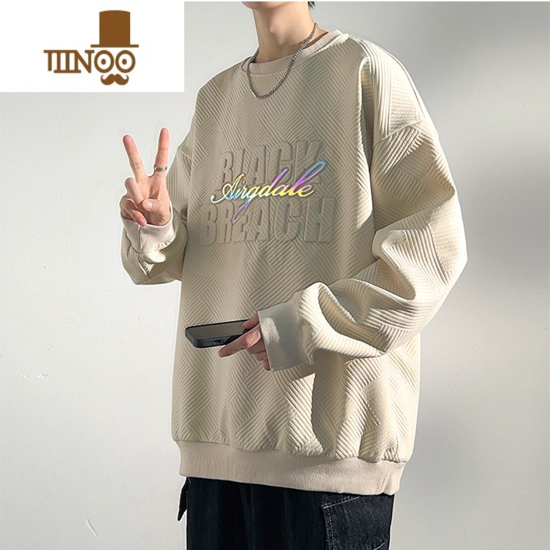 YANXU圆领卫衣男士2023新款潮牌青少年宽松休闲无帽上衣外套高清大图